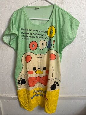 SHEIN Mint Green Yellow Cartoon Bear Chemise